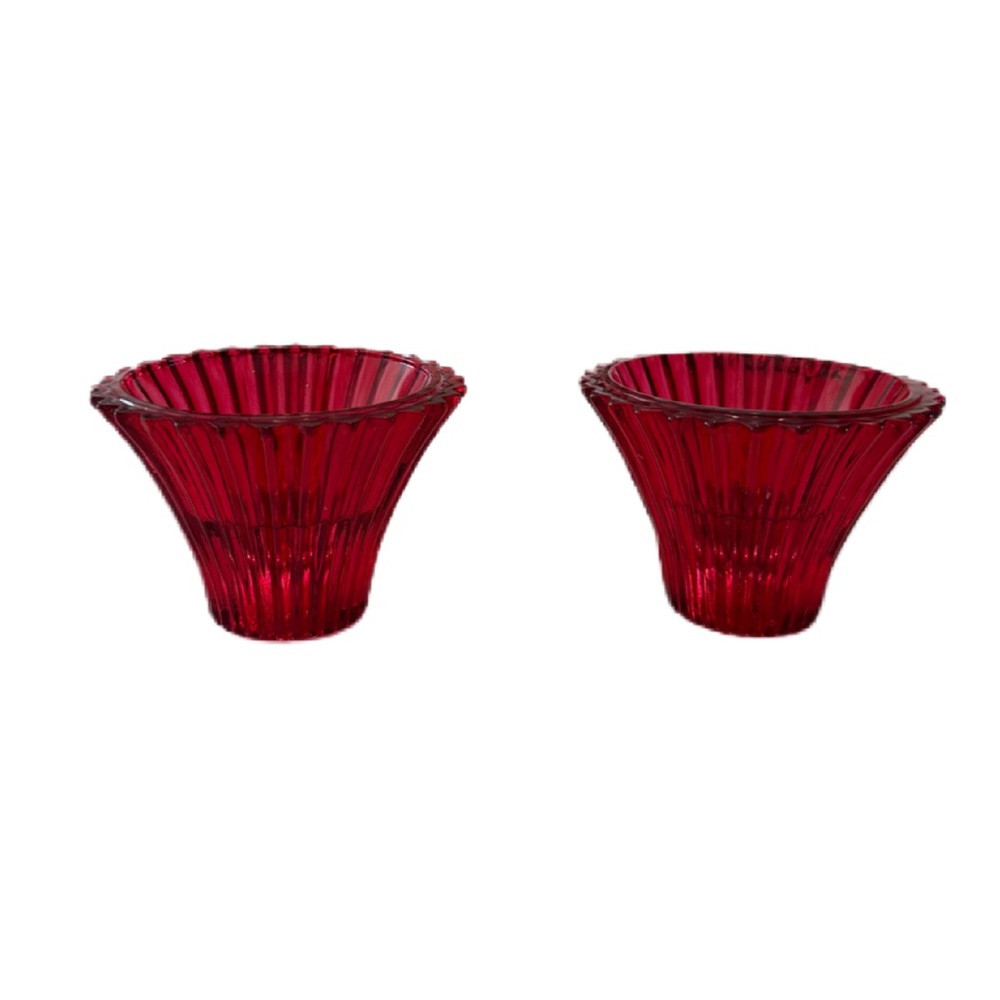Vintage Homco PartyLite Fluted Votive Glass Sconce Candle Holder Ruby Red